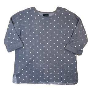 Cynthia Rowley Sweater Top 1X Woman Gray White Polka Dot Cuffed 3/4 Sleeve Plus
